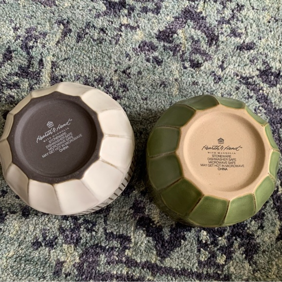 Hearth & Hand by Magnolia Farms Set of 2 Green and White Geometric Bowls - Picture 5 of 9